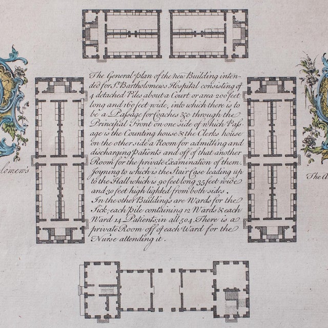 Glass Antique St Bart's Hospital Engraving, English, Framed, Architectural, Georgian For Sale - Image 7 of 10