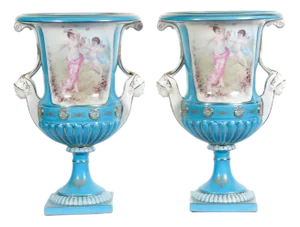 Cherub Urns in Porcelain Cherub from Sevres, Set of 2