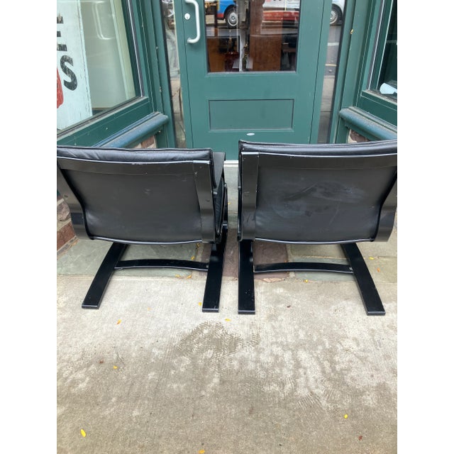 Mid Century Modern Swedish Black Leather Ake Fribytter Lounge Chairs -a Pair For Sale - Image 13 of 14