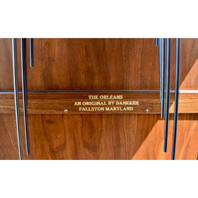 Vintage Daneker Grandfather Clock Cherry Moon Phase Chime Beveled Glass For Sale - Image 12 of 18