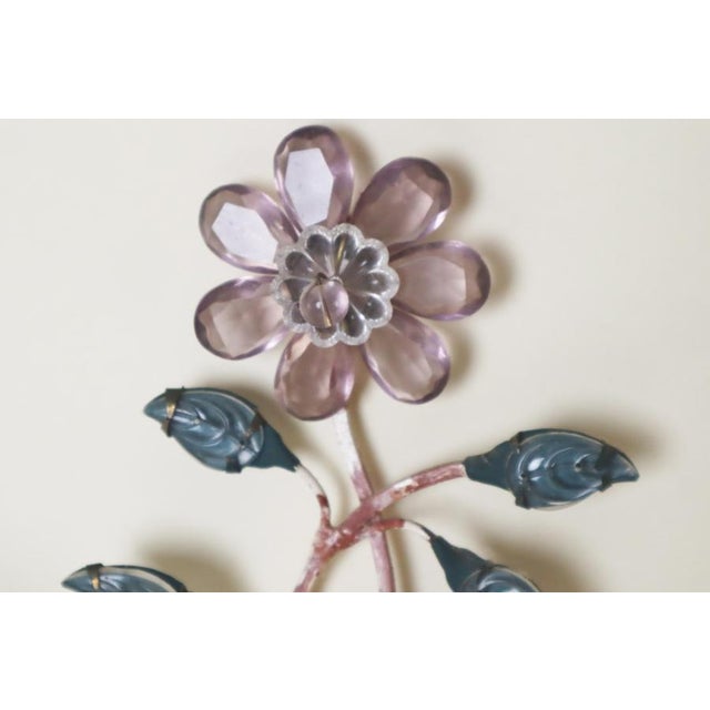 Wall Lights with Crystal Glass Flowers and Marbled Metal attributed to Maison Baguès, 1950s, Set of 2 For Sale - Image 11 of 15
