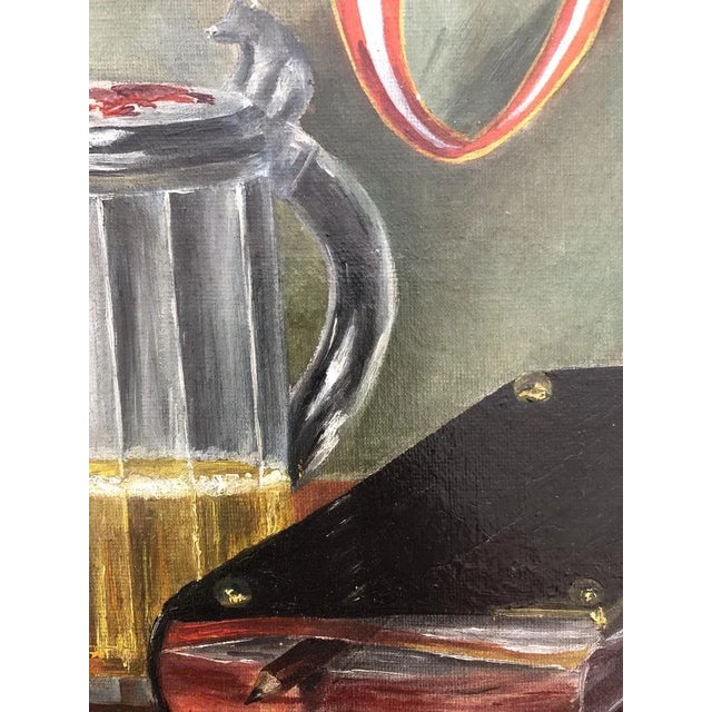Hermann Haller, Nature morte au béret de marin, chope de bière, longue pipe et livres, 1902, Oil on Canvas For Sale - Image 4 of 7