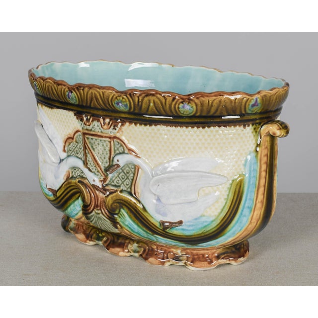 19th Century French Onnaing Barbotine Jardiniere For Sale - Image 4 of 11