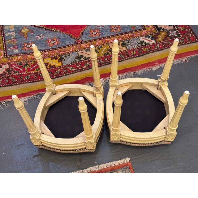 Wood Mid 20th Century Vintage French Louis XVI Style Painted Stool With Floral Needlepoint Fabric and Nailhead Trim For Sale - Image 7 of 7