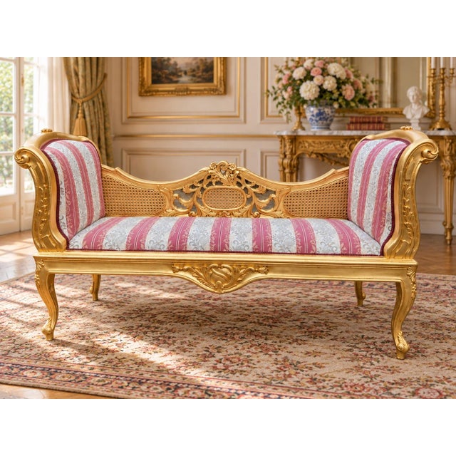 Gold 1960s French Artisan Louis XVI Gold Beech Cane Settee For Sale - Image 8 of 8