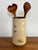 Artisan made studio pottery utensil holder painted with simple blue flowers. Signed Jan. Please see condition details...