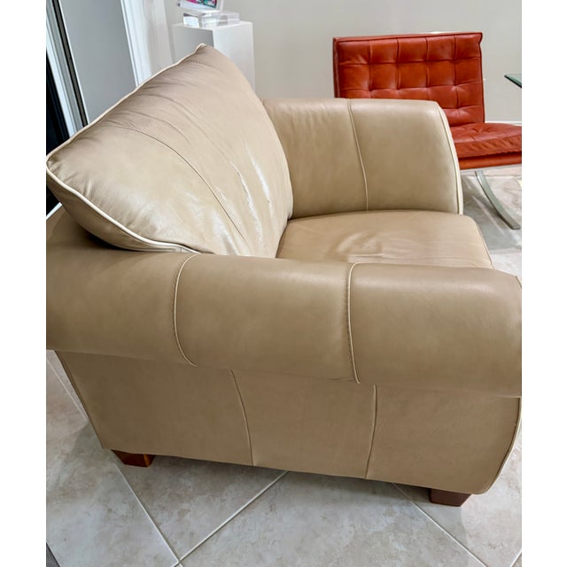 Italsofa by Natuzzi Beige Leather Arm Chair For Sale - Image 16 of 16