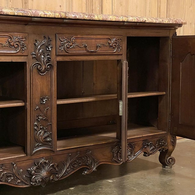 Early 20th Century Grand Antique French Walnut Louis XIV Marble Top Buffet ~ Sideboard For Sale - Image 5 of 18