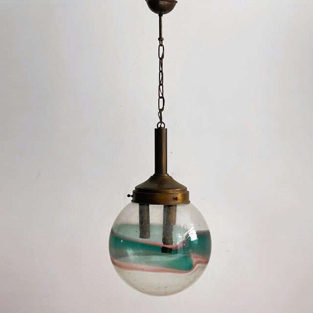 1970s Large Space Age Murano Glass Pendant Light with Colored Bands, 1970s For Sale - Image 5 of 6