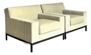 Vintage Boho Christian Liagre Upholstered Arm Chairs - A Pair
