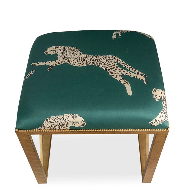Transitional Scalamandre Maison by Port 68 Medallion Gold with Leaping Cheetah Evergreen Single Bench For Sale - Image 3 of 4