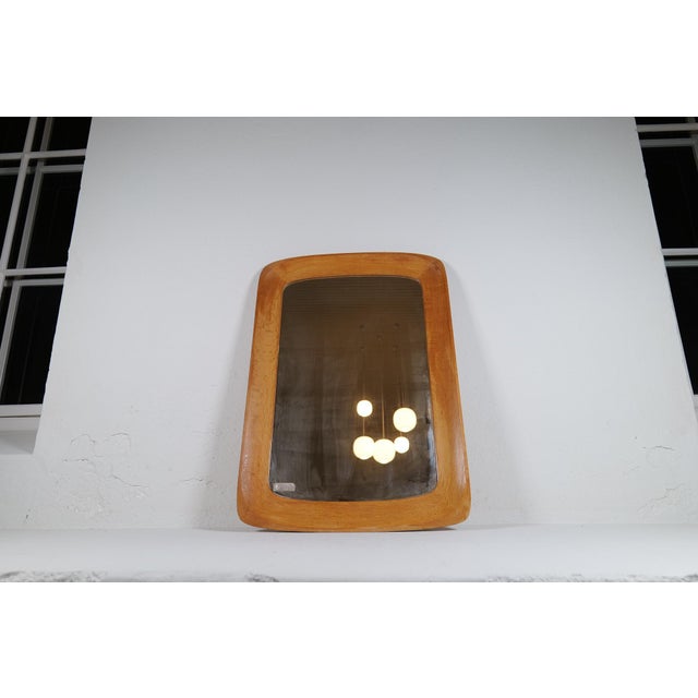 Midcentury Modern Sculptural Wall Mirror in Oak and Crystal Glass, 1960s For Sale - Image 4 of 18