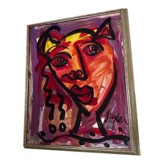1970s Original Peter Keil Abstract Portrait Painting For Sale