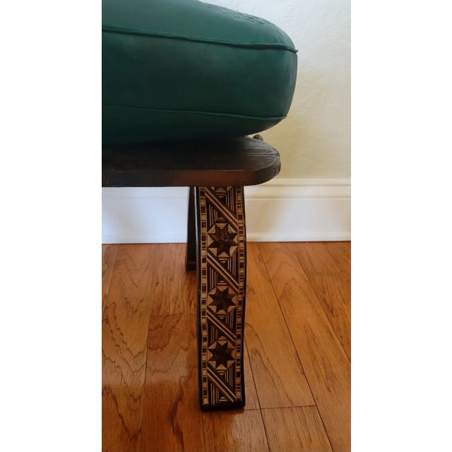 Handcrafted Moroccan Camel Saddle, Genuine Leather Cushion Stool / Emerald Green For Sale - Image 10 of 10