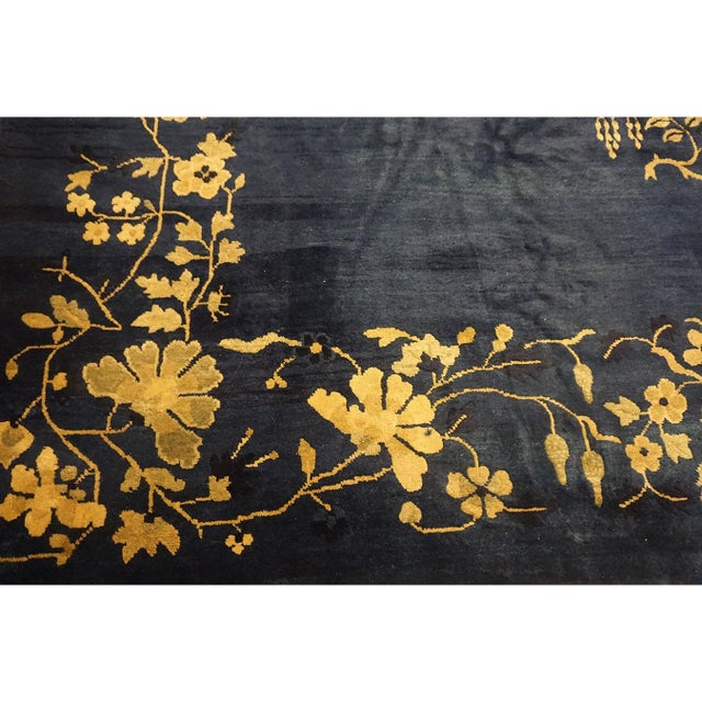 Navy Blue Vase Floral Deco 1920s Antique Chinese Peking Room Size Knotted Rug For Sale - Image 10 of 10