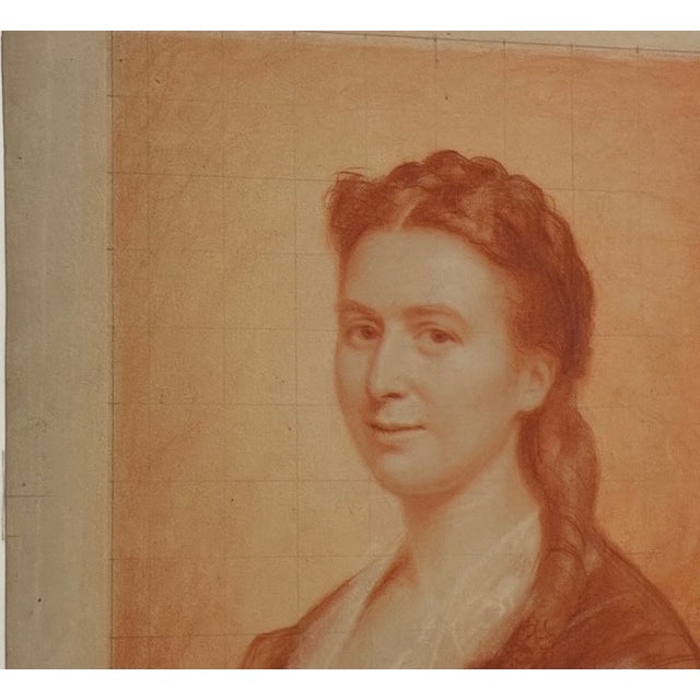 19th Century 19th Century Hand Drawn Original Sanguine Portrait of a Young Woman - Signed For Sale - Image 5 of 13