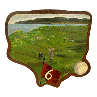 Vintage Hand Painted Wooden Folk Art Golf Sign From England - Circa 1940 For Sale