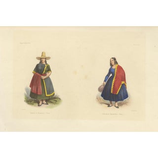 Peruvian Women's Costumes, Huarochirí & Huancavelica, 1841, Lithograph For Sale