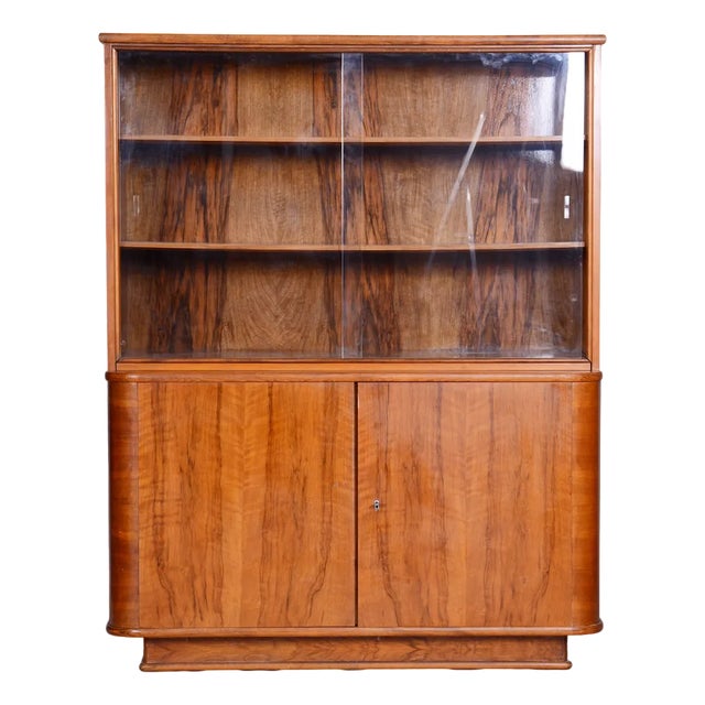 Art Deco Bookcase in Walnut, Czech, 1950s For Sale
