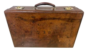 Edwardian English Leather & Brass Suitcase by Army & Navy CSL London Circa 1910