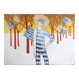 Large Scale Surrealist Portrait in Acrylic on Board by Robert William Hinds For Sale
