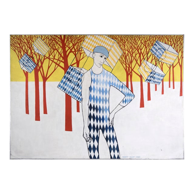 Large Scale Surrealist Portrait in Acrylic on Board by Robert William Hinds For Sale