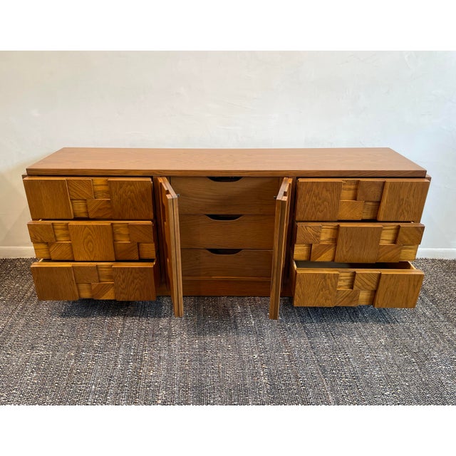 1970s Vintage Lane Brutalist Wood Dresser Credenza For Sale In Chicago - Image 6 of 12