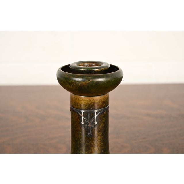 Heintz Arts & Crafts Sterling Silver on Bronze Candlesticks, Pair For Sale In South Bend - Image 6 of 13