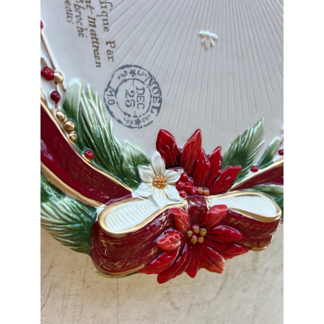 2010s Vintage Fitz and Floyd Red Poinsettia Platter For Sale - Image 5 of 11