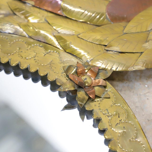 Mexican 1960s Mexican Brass Peacock Motif Wall Mirror For Sale - Image 3 of 4