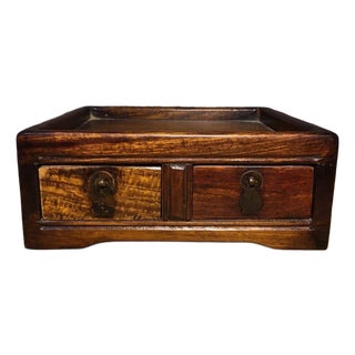 Vintage Rosewood Desk Organizer Box With Dual Drawers and Tray Top For Sale