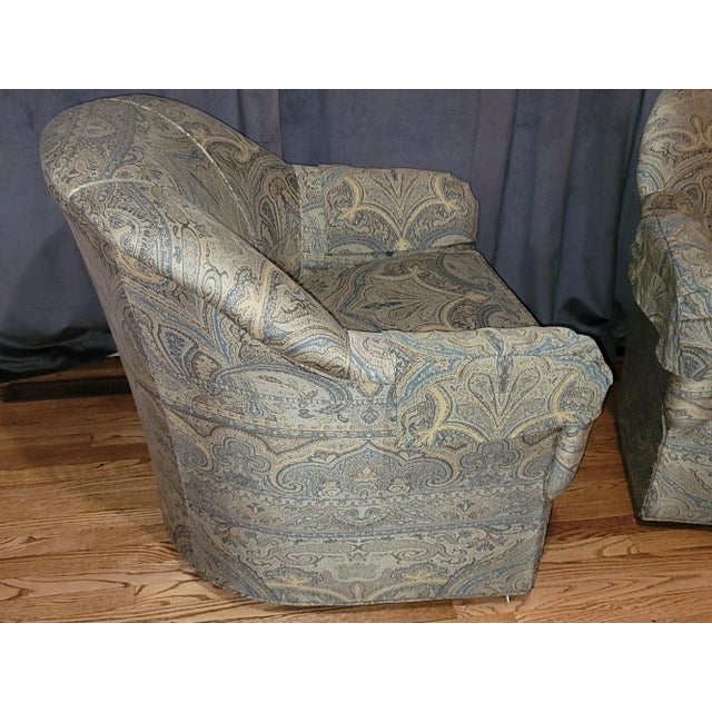 Modern 2000s Ethan Allen Barrel Back Swivel Club Chair For Sale - Image 3 of 8