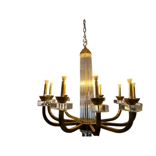 Stunning 10-light Warhol Chandelier by Charles Hollis Jones for Modern History. The large chandelier features bent square...