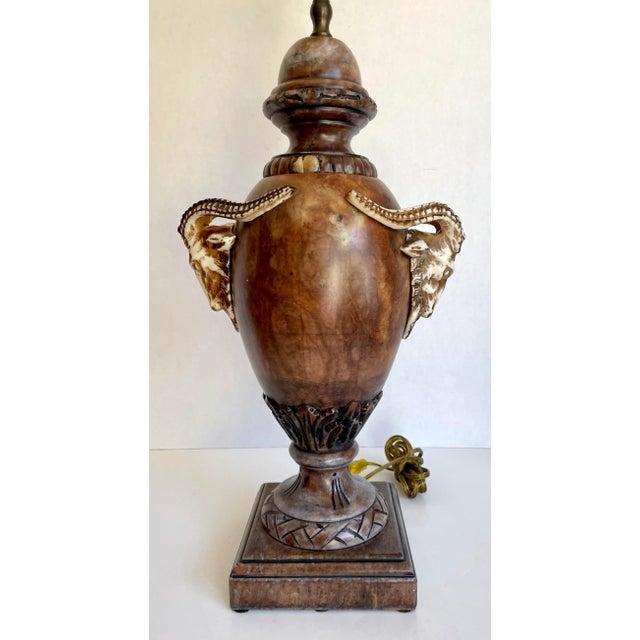 Figurative Mid 20th Century Traditional Ram Head Carved Alabaster Marble Urn Lamp For Sale - Image 3 of 13