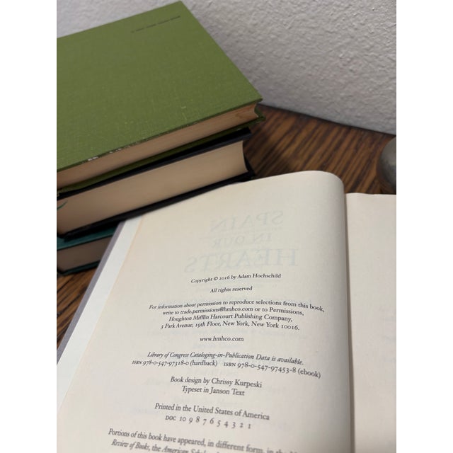Green Vintage Spanish Civil War & Identity Hardcover Book Stack - Set of 4 - Grass Green Linen & Slate Tones - Academic Library Vignette For Sale - Image 8 of 9