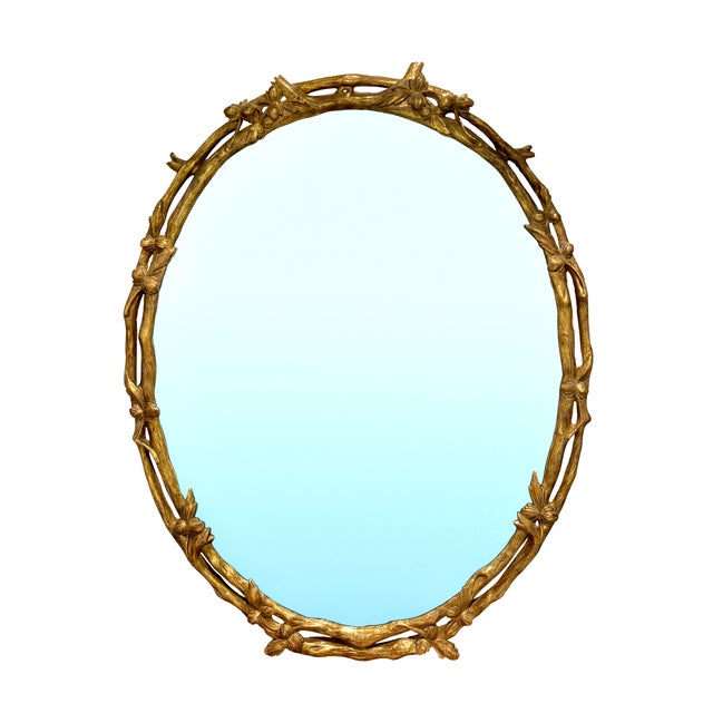 This exceptional late 19th oval wall mirror is a magnificent, large-scale example of the French Art Nouveau movement,...