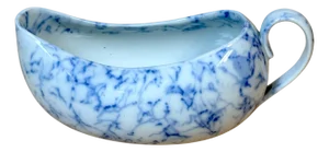 Rare 19th C. English Blue & White Marbleized Porcelain Bourdaloue