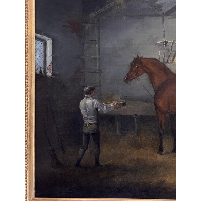 English Painting of a Horse and Groom in a Stable For Sale - Image 6 of 7