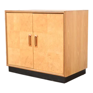 Milo Baughman Style Burl Wood Bar Cabinet by Henredon
