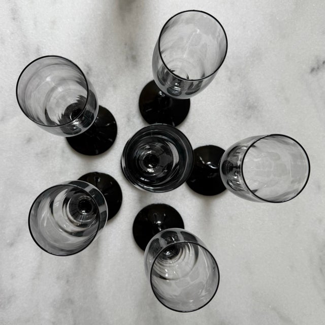 Set of 6 Vintage French Luminarc Black Stem Champagne Flutes For Sale In Austin - Image 6 of 8