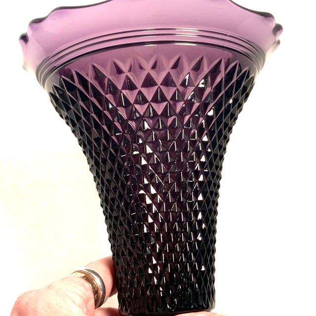 Cambridge Glass Company Circa 1915–1925 Cambridge Amethyst Diamond Point Trumpet Vases Pair For Sale - Image 4 of 10