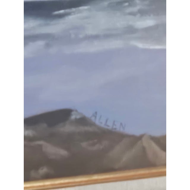 Wood Winter Harbor Snow Scene Original Painting on Canvas, Signed Allen – Framed Coastal Landscape 29½" X 24" For Sale - Image 7 of 9