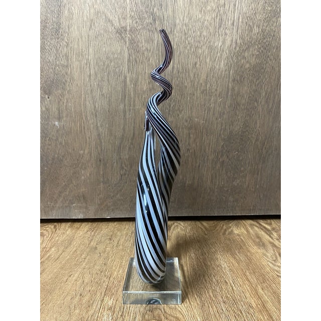 Mid-Century Modern Vintage Sculpted Art Glass Murano Style Black & White Swirl Sculpture For Sale - Image 3 of 6