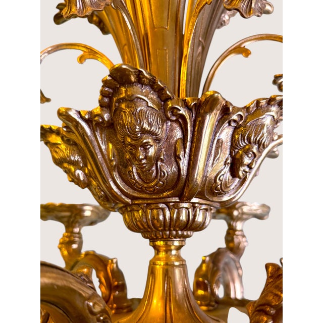 Brass Antique Italian Baroque Style Ornate Figural Ormolu Brass Chandelier 12 Light For Sale - Image 8 of 13