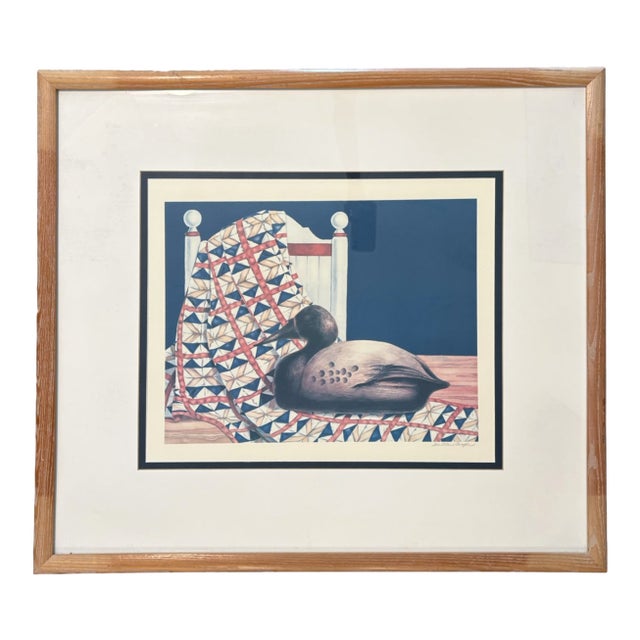 Late 20th Century Large Pauline Eble Campanelli Signed Framed Duck Decoy Americana Print Art For Sale
