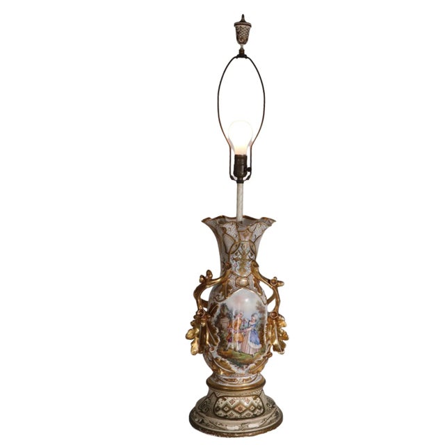 Old Paris Style Porcelain Gilt Figural Vase Table Lamp 20th C. For Sale - Image 9 of 13