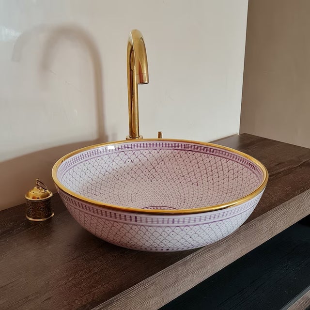 Contemporary Contemporary 14 Karat Gold Soft Purple Washbasin Sink For Sale - Image 3 of 6