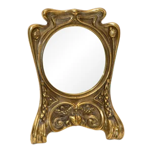 Art Nouveau Handcrafted Golden Bronze Table Mirror, Vanity Mirror 1940