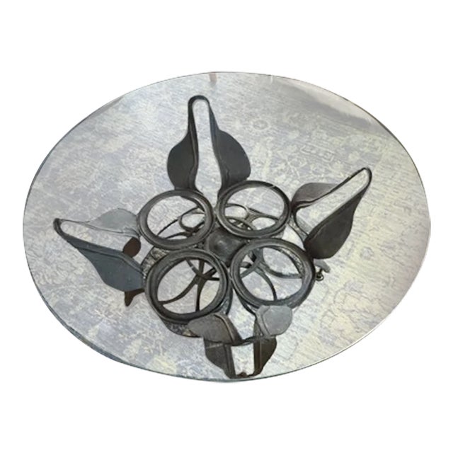 1950s Brutalist Antique Coffee/Occasional Table, Steel & Glass, Jellyfish Motif (Companion Table Avail) For Sale