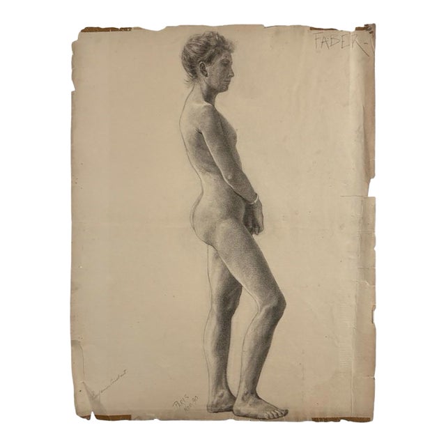 Ludwig Ernst Faber (1855–1913) - Antique Figurative Nude Study of a Standing Woman, Signed (1890, Charcoal on Paper) For Sale